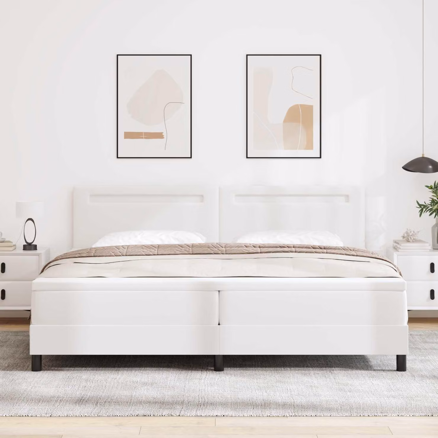 Maison Exclusive - Letto con boxspring e strisce LED bianche, 200 x 200 cm, rivestito in ecopelle