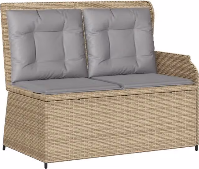 Panchina Reclinabile da Giardino in Polyrattan e Metallo con Cuscini Beige e Grigio