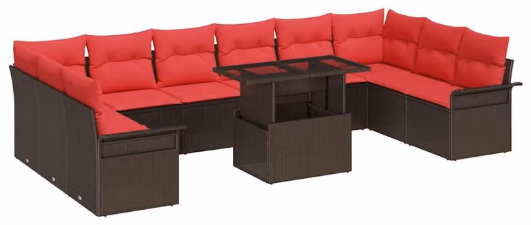 Set Divano da Giardino con cuscino 11 pcs Marrone Poly Rattan