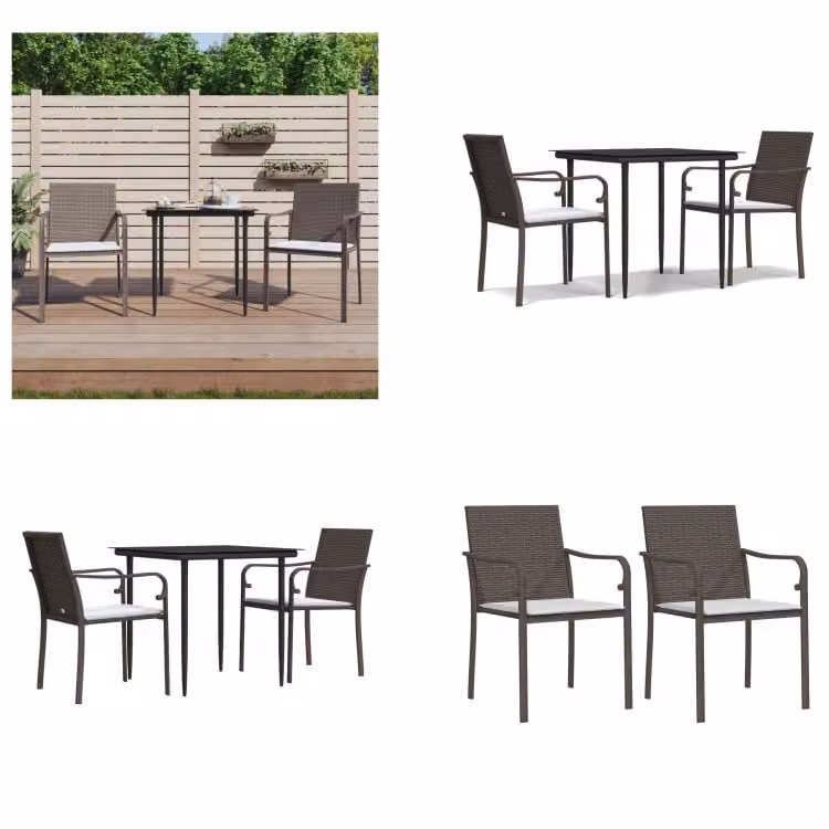 vidaXL Set da pranzo da giardino 3 pezzi con cuscini in rattan e acciaio - Set da pranzo da giardino - Set da pranzo da giardino - Set da pranzo da esterno
