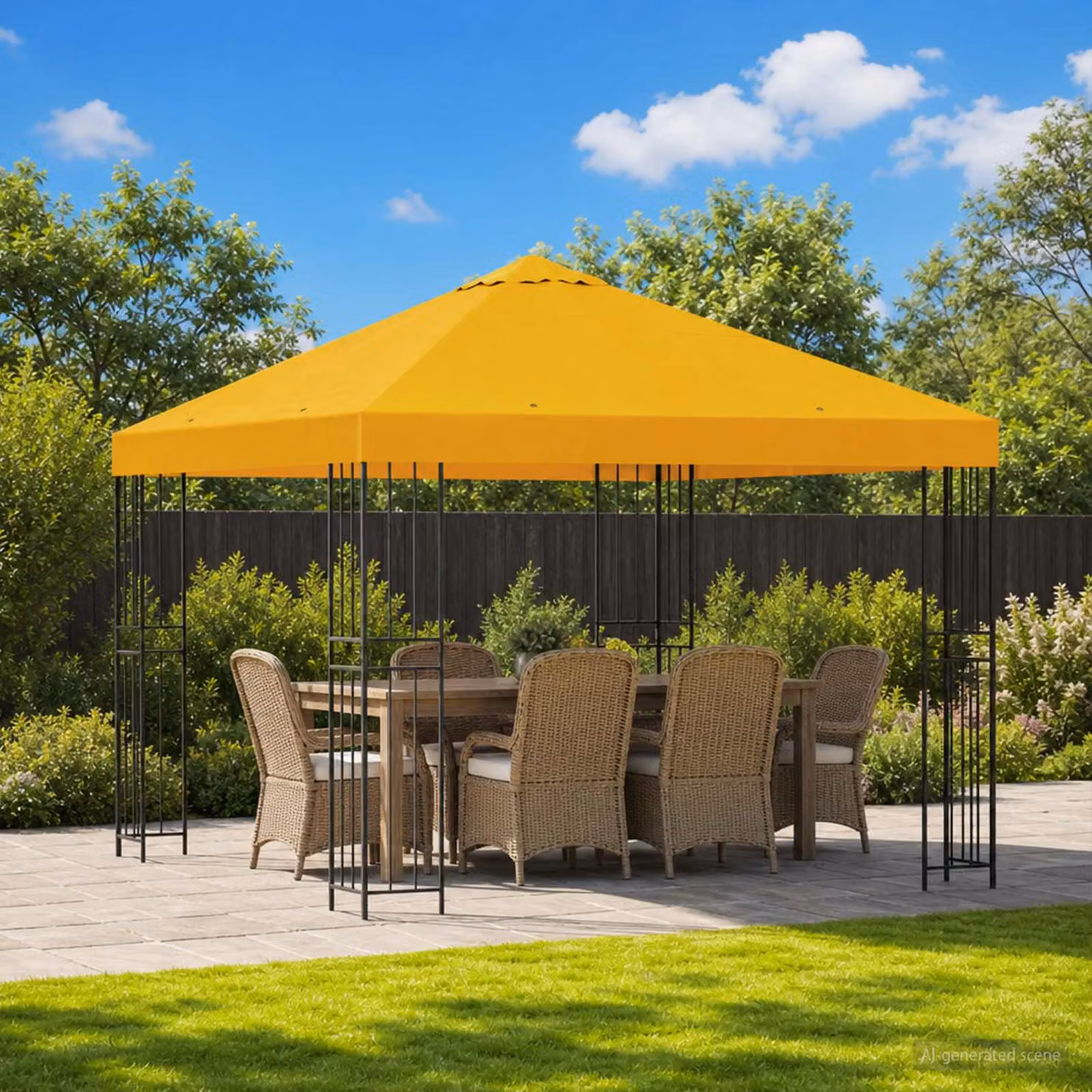 Gazebo vidaXL in acciaio galvanizzato e poliestere giallo e nero L/P: 300 x 300 cm, H: 276,5 cm