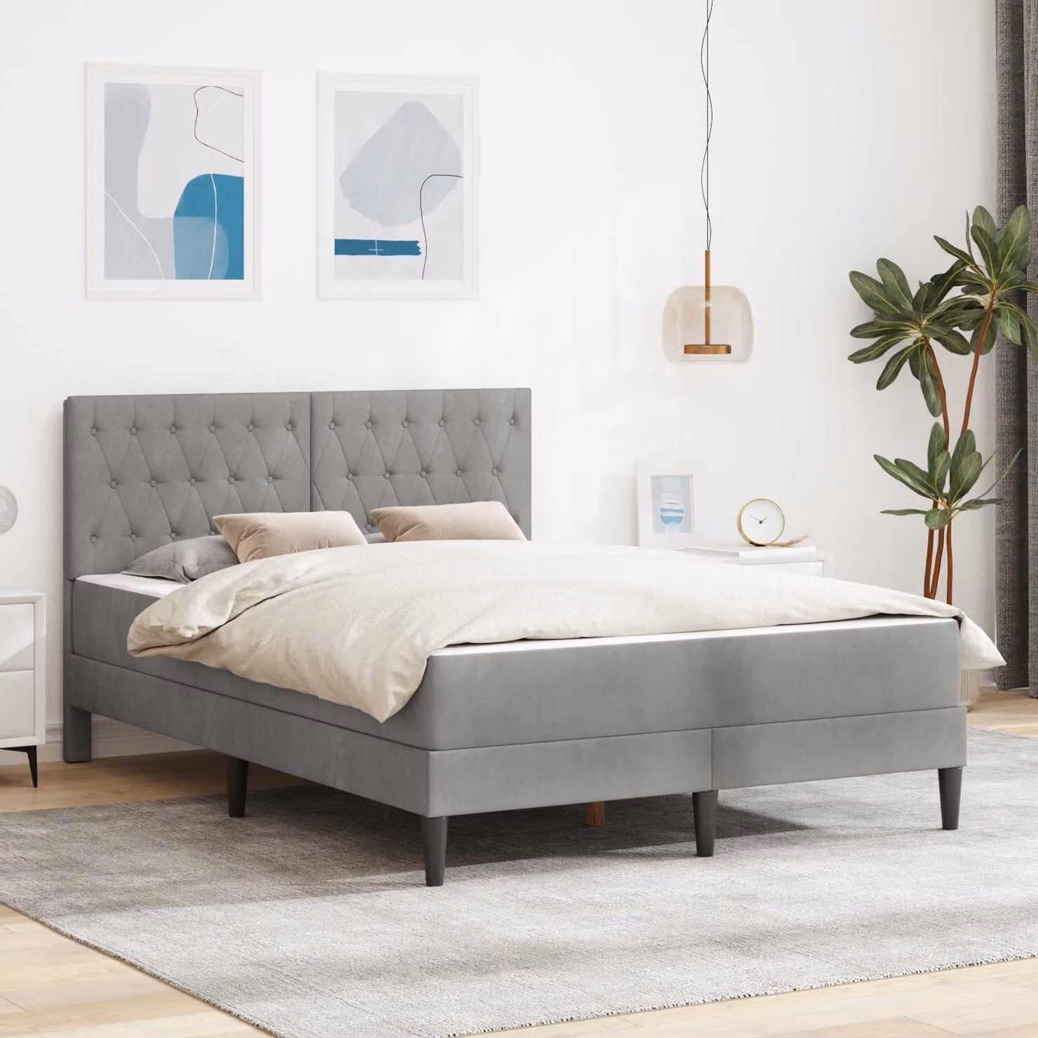 Letto imbottito con materasso vidaXL in velluto grigio L/P/H: 200 x 140 x 96 cm