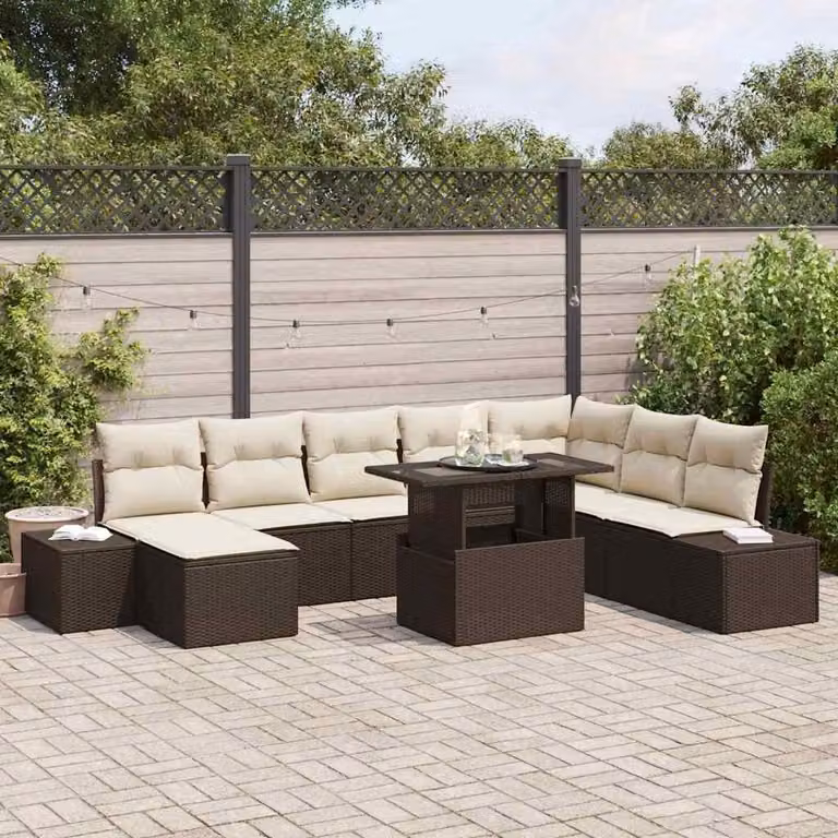 Maison Exclusive - Set di divani da giardino, 9 pezzi, color marrone, in rattan sintetico