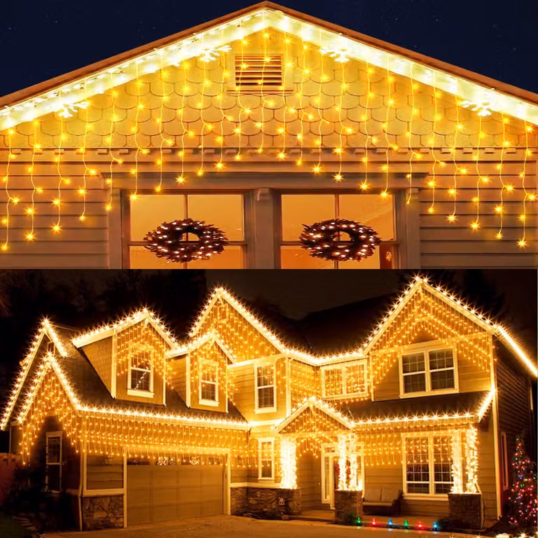 Tenda luminosa a LED, 4 x 0,6 metri, luce bianco caldo, 144 LED, grado di protezione IP44, 8 modalità