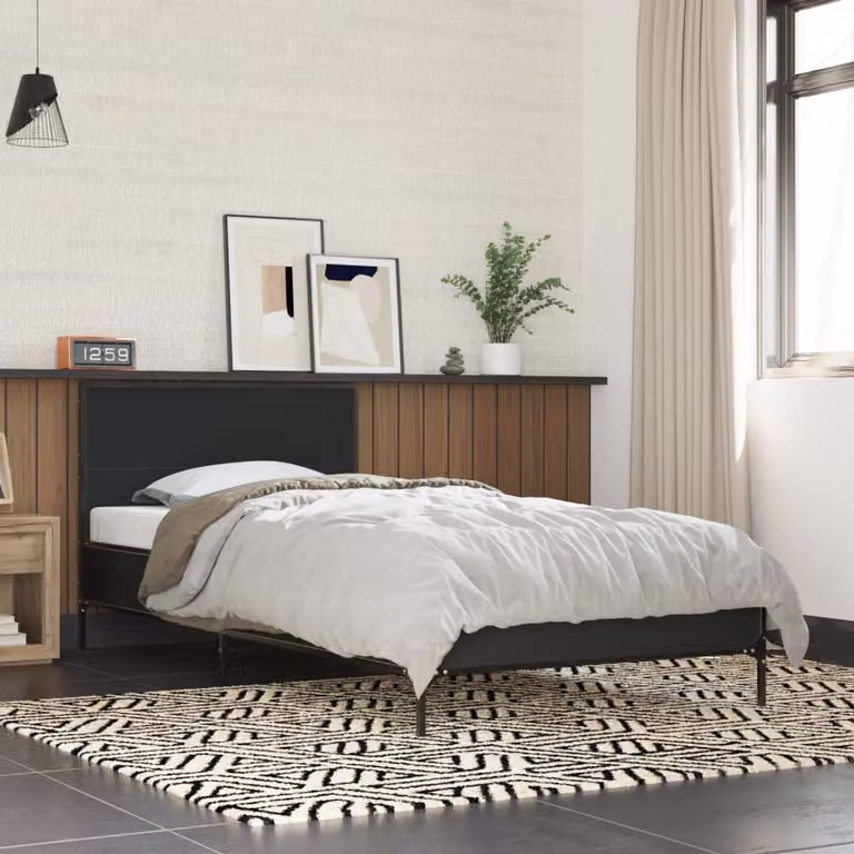 Giroletto vidaXL Nero in Metallo e Legno Multistrato L: 90 cm, P: 190 cm