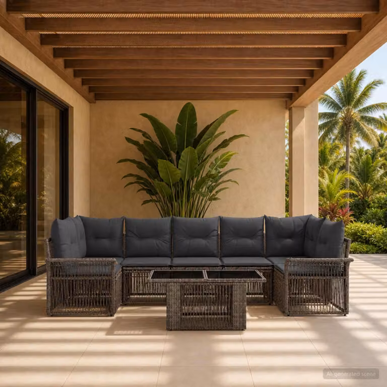 Set Divano da Giardino vidaXL 8 Pezzi in Polyrattan Grigio e Antracite con Cuscini e Tavolino