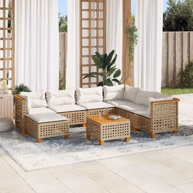 Set Divano da Giardino 8 pz con Cuscini Beige in Polyrattan 3261946