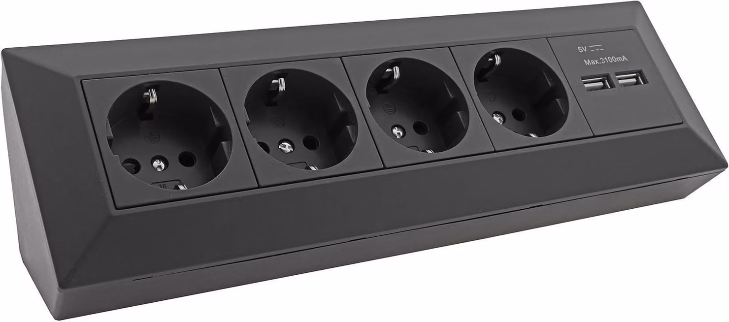 Multipresa CHILITEC 23119, a 4 prese, con 2 porte USB, 16 A/250 V~, nera