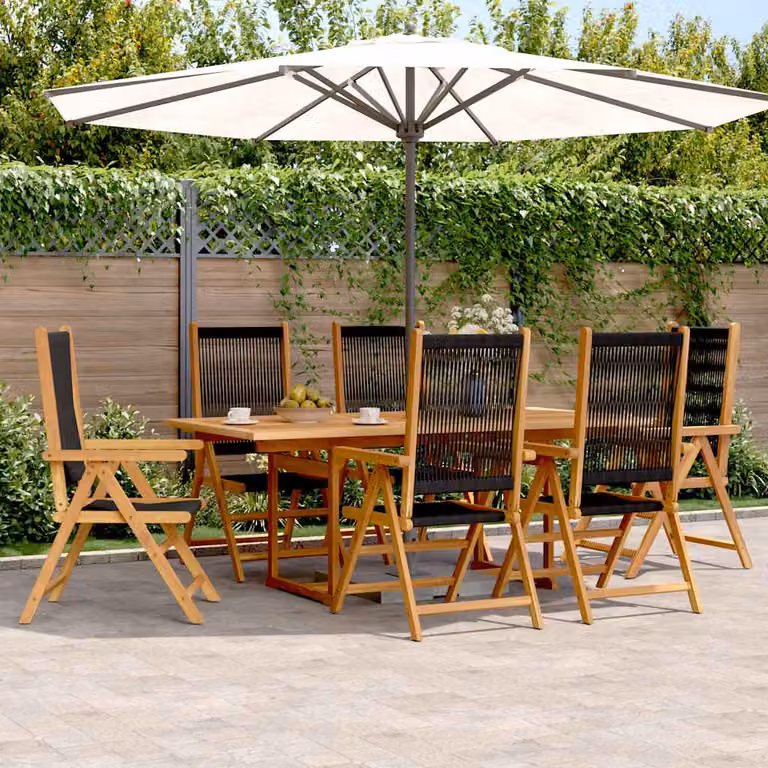 vidaXL Set Pranzo da Giardino 7 pz in Polyrattan e Legno di Acacia Nero