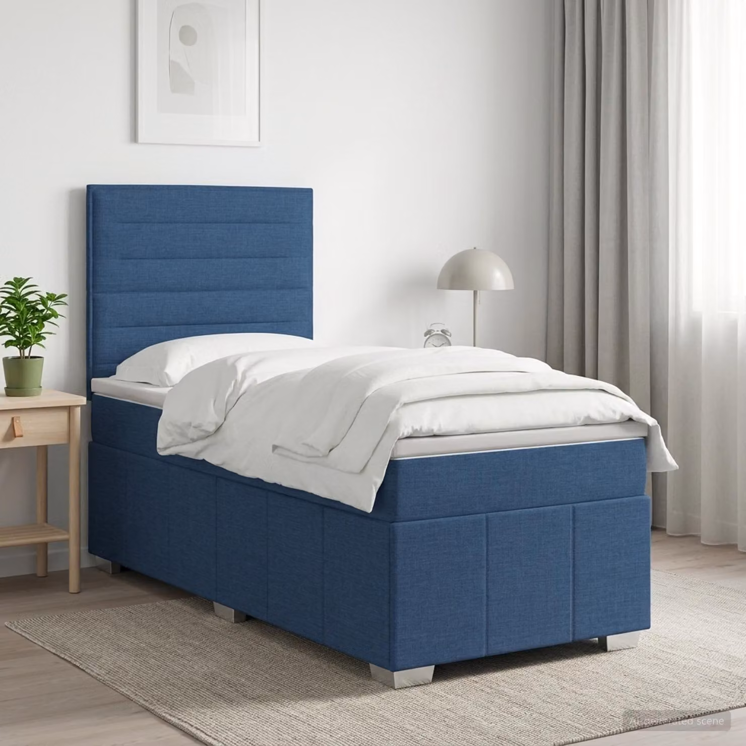 Letto box spring con materasso vidaXL in tessuto blu e bianco, L/P: 100 x 200 cm