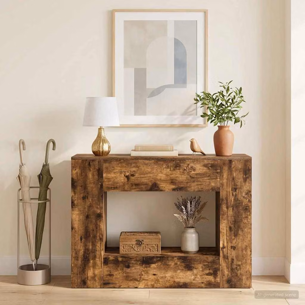 Mobile porta scarpe vidaXL in legno MDF laminato marrone con design astratto L 101 x P 29 x H 74 cm