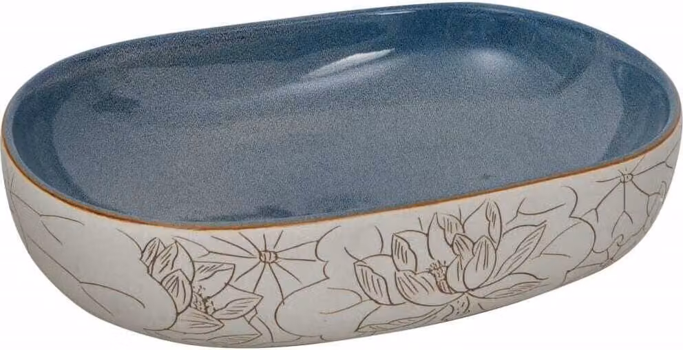 Lavabo da Appoggio Sabbia e Blu Ovale 59x40x14 cm Vetroceramica