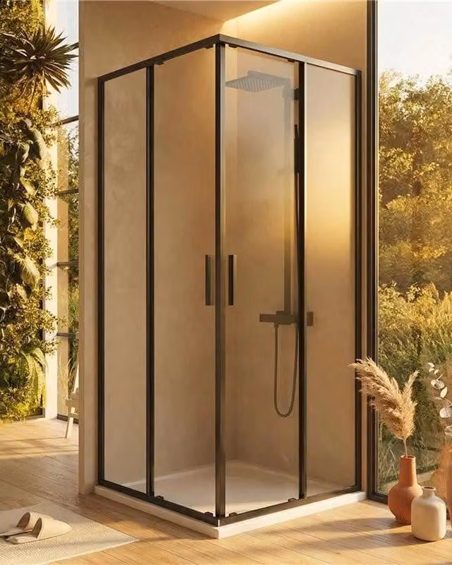 Box doccia 80x80 Rio doppio scorrevole vetro 6 mm trasparente H 195 nero