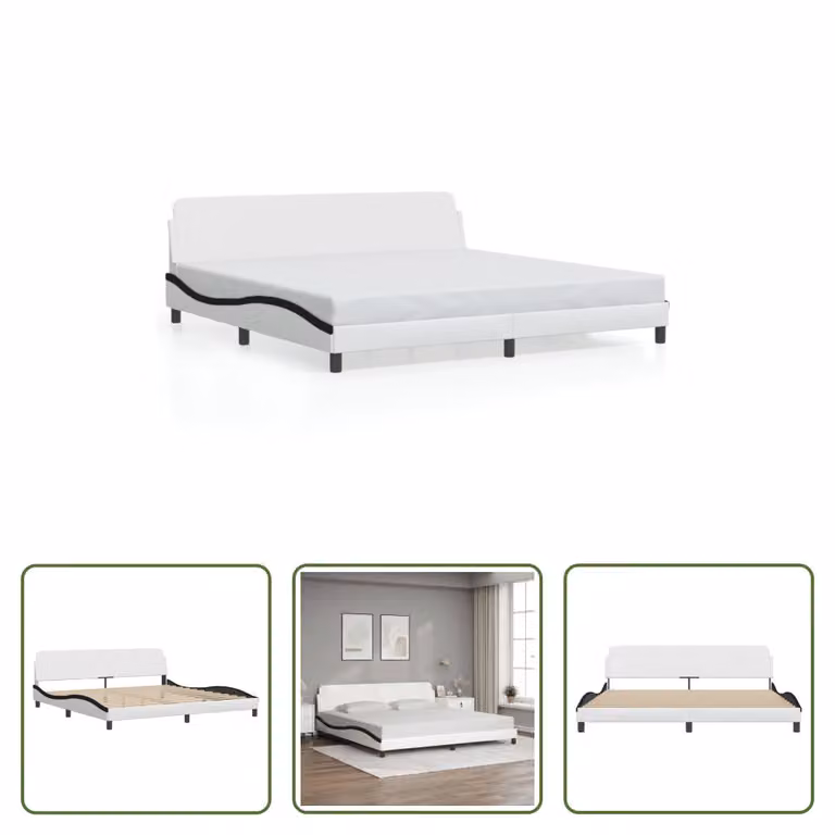 The Living Store Struttura letto con testiera bianca e nera 200x200 cm in ecopelle