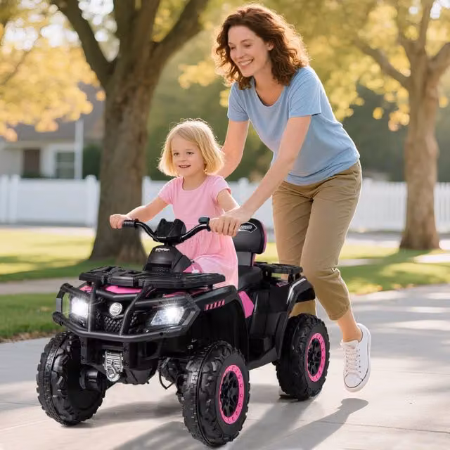 Veicolo elettrico quad a 4 ruote da 24V con 2 posti a sedere, Kids ATV avvio morbido e sospensione a molle Rosa