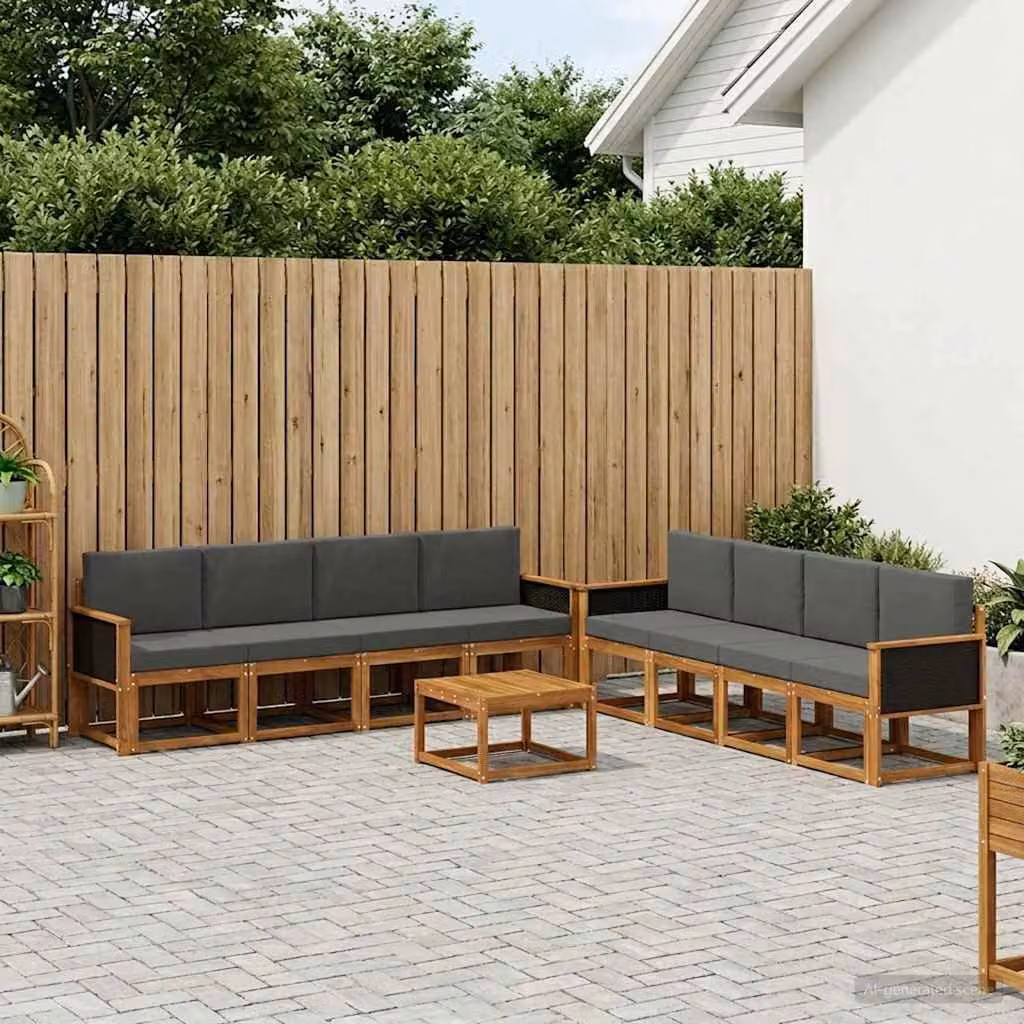 vidaXL Set di divani da esterno 9 pz in legno di acacia con cuscini, Marrone e Antracite