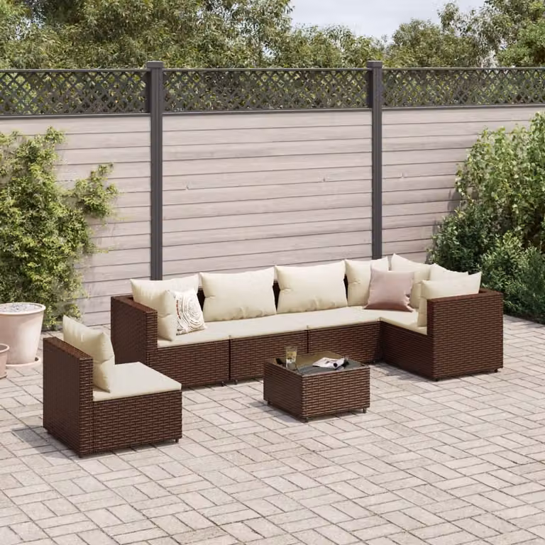 Maison Exclusive - Set Divani da Giardino 7 pz con Cuscini in Polyrattan Marrone