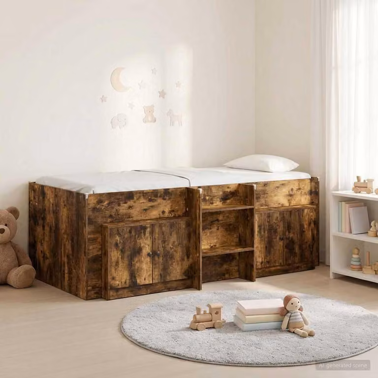 Maison Exclusive - Struttura letto a soppalco con armadio, realizzata in legno impiallacciato noce affumicato
