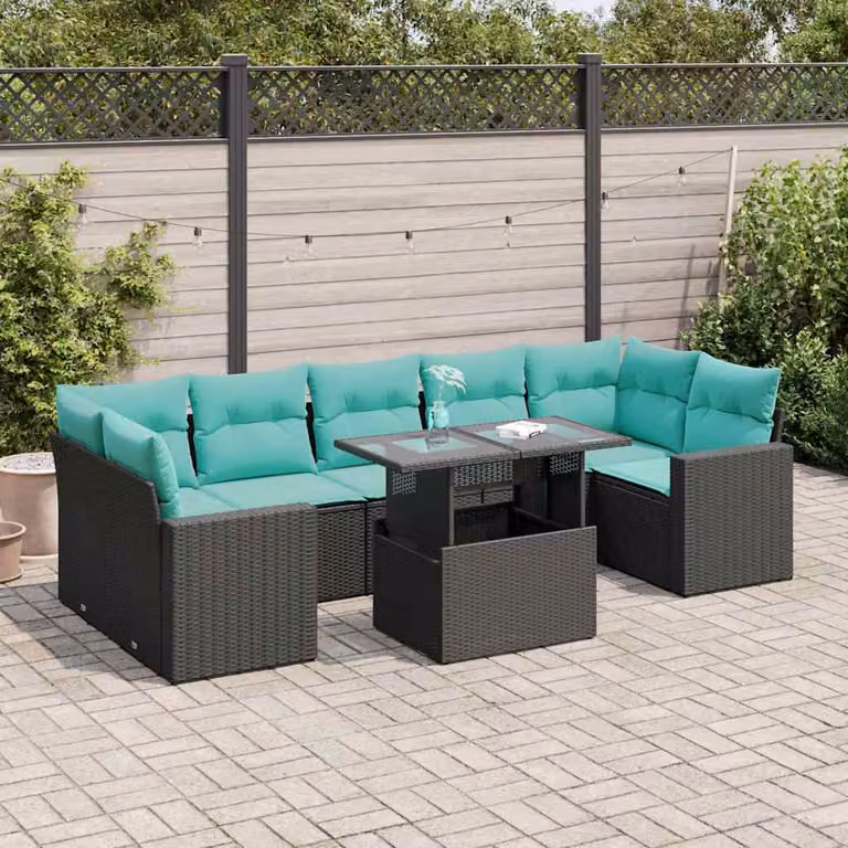 Set Divani da Giardino vidaXL a Forma a L con Tavolino e 8 Cuscini in Polyrattan e Metallo