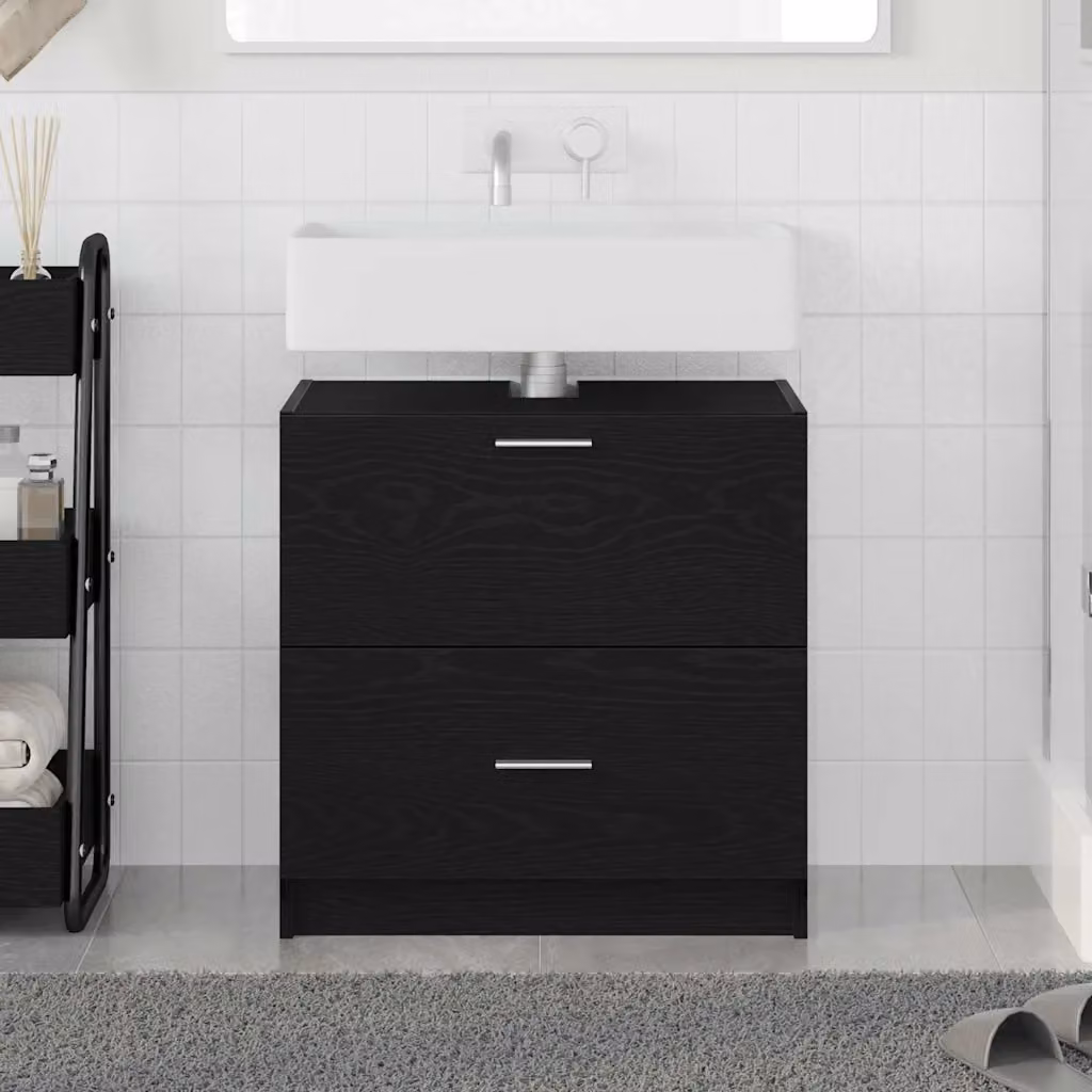 Mobile da bagno vidaXL in legno nero opaco con cassetti e ante L/P/H: 59 x 37 x 59 cm