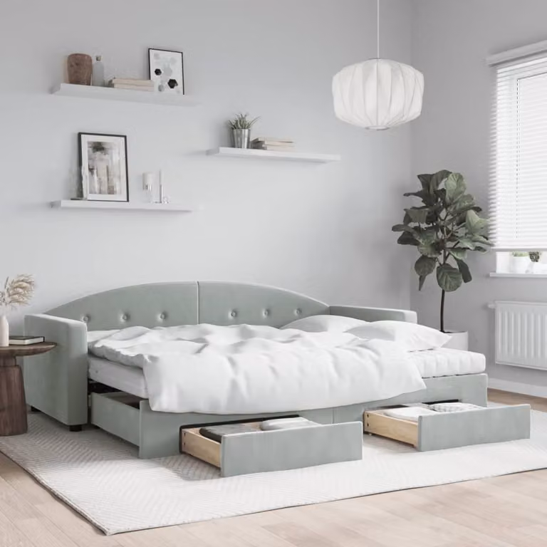 vidaXL Divano Letto con Cassetti in Velluto Grigio Chiaro L/P/H: 200 x 80 x 75 cm