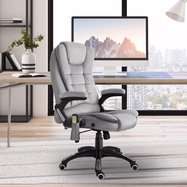 Sedia da ufficio ergonomica WISHDOR grigia con poggiatesta, braccioli e rotelle, girevole a 360°