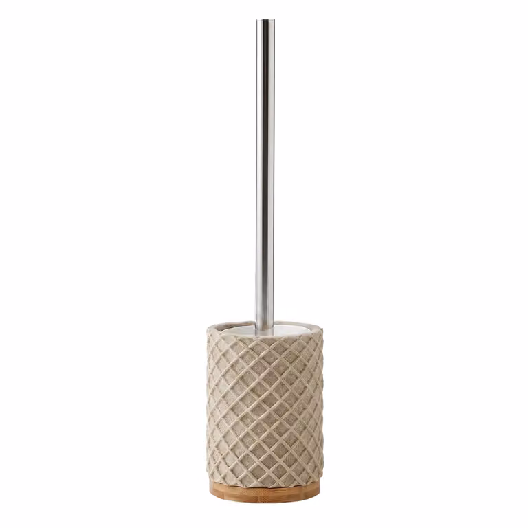 Portascopino con scopino Vestiamo Casa in poliresina e bamboo, colore beige, H: 37 cm, Diametro: 9 cm