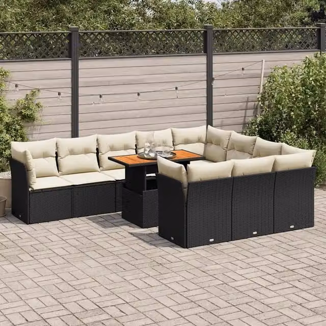 Set Divani da Giardino 11 pz con Cuscini in Polyrattan Nero 3326975