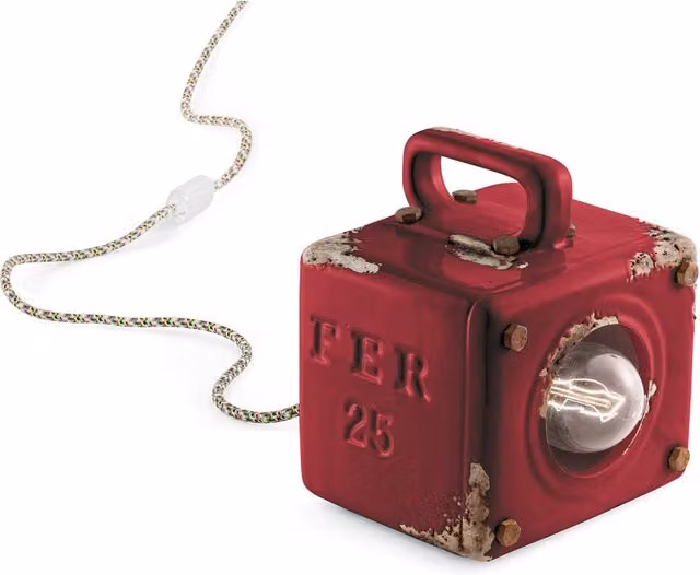 Lumetto Vintage Industrial Cubica Ferro Ceramica Bordeaux 1 Luce E27