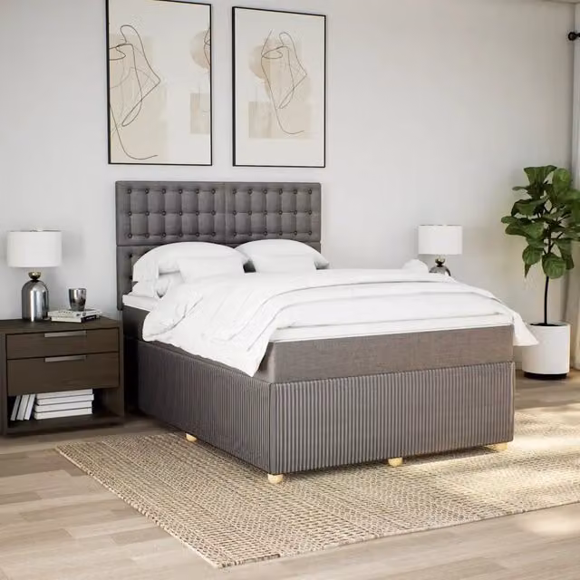 Letto Ibrido con Materasso vidaXL in Tessuto Beige, Bianco e Grigio L/P: 160 x 200 cm