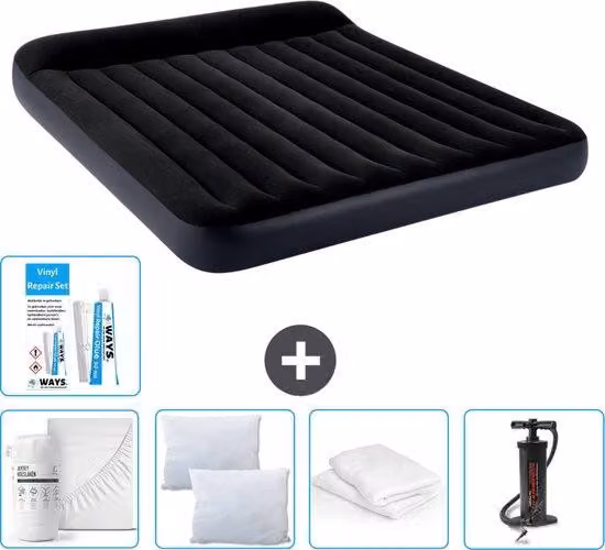 Lettino Intex - 2 persone - 183 x 203 x 25 cm - Blu scuro - Consegna inclusa Lenzuolo di ricambio - Bacio - Pompa - Set di riparazione e protezione per il cuscino