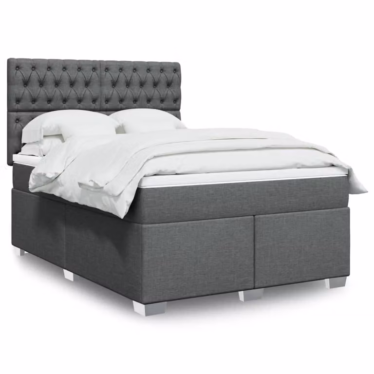 vidaXL Letto Ibrido con Giroletto a Molle e Materasso in Tessuto Grigio e Bianco L/P/H: 140 x 190 cm