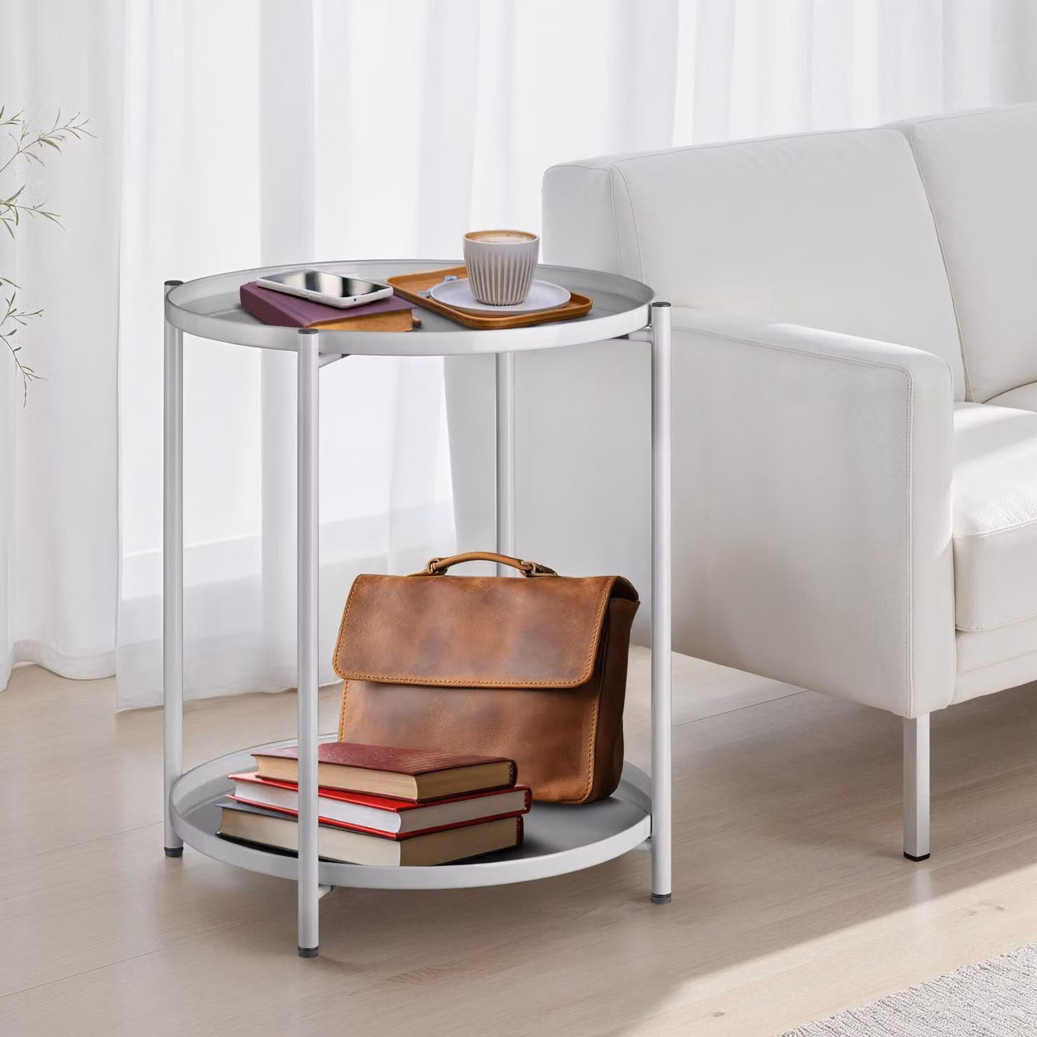Tavolino rotondo Oxford Tectake grigio L: 45,5 cm, P: 45,5 cm, H: 53 cm – 2