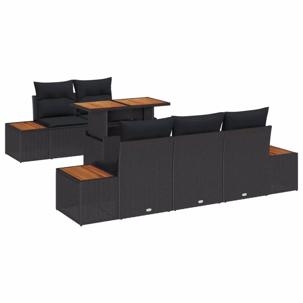 Set Divano da Giardino vidaXL 6 Pezzi in Polyrattan Nero con Cuscini e Funzione Archiviazione – 2