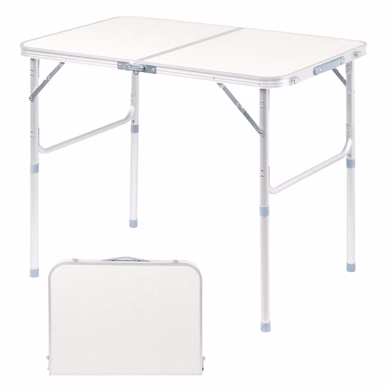 FCH 90 x 60 x 70 cm tavolo da campeggio in alluminio pieghevole con maniglia di trasporto, tavolo pieghevole da giardino tavolo da balcone tavolo da viaggio tavolo da lavoro bianco