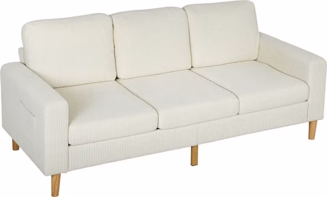 Divano 3 posti HOMCOM in velluto a coste beige con cuscini a molle e imbottitura L: 192 cm, P: 80 cm, H: 84,5 cm – 1