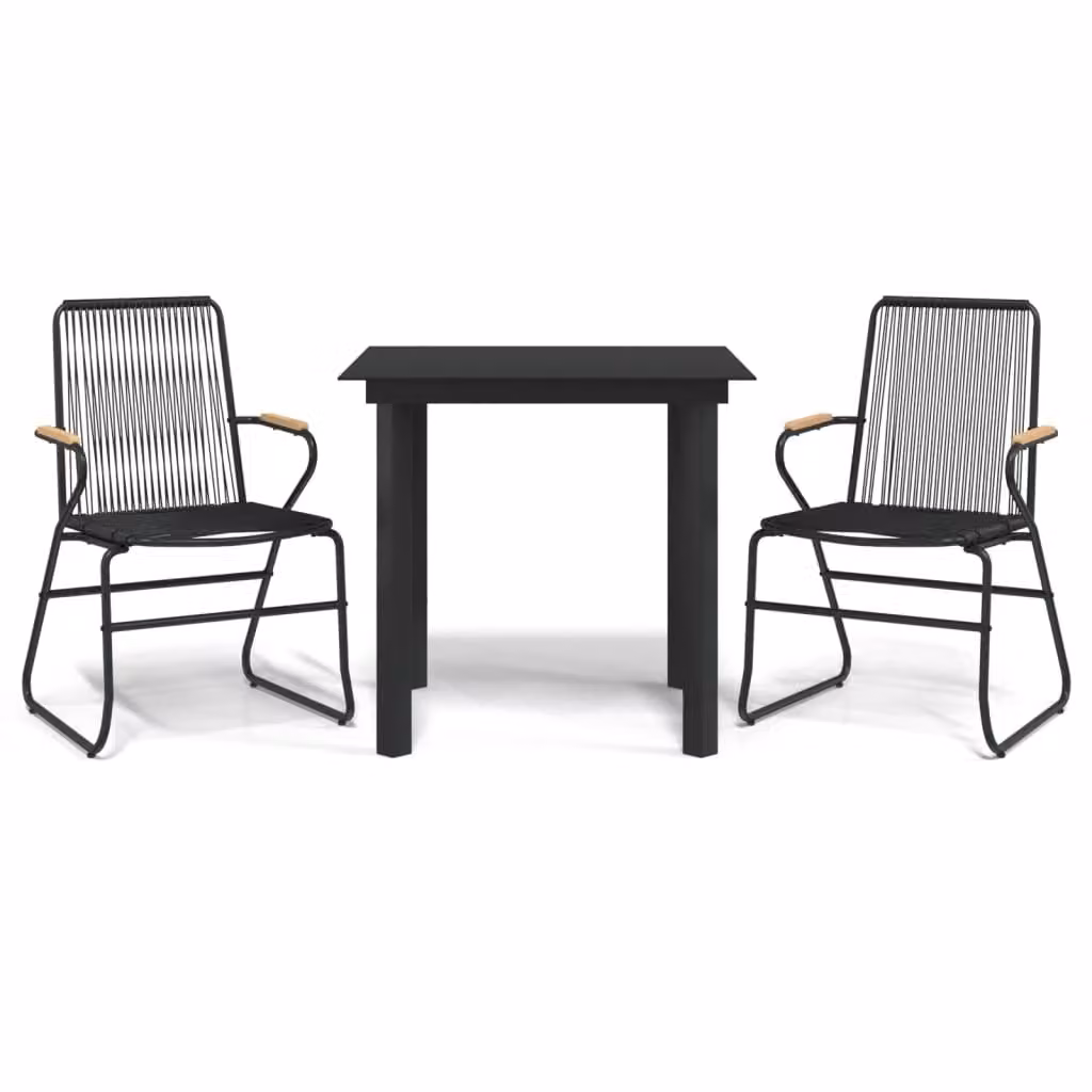 Set da Pranzo da Giardino 3 pz Nero in Rattan PVC