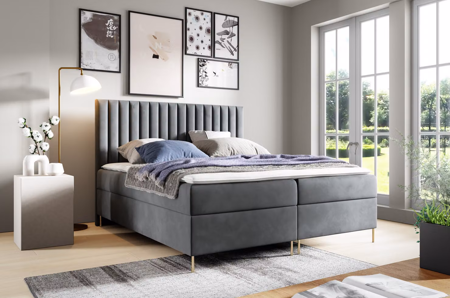 GUTTO JILL 120 x 200cm 2x Contenitore TOPPER 5cm libero velluto grigio gambe alte oro