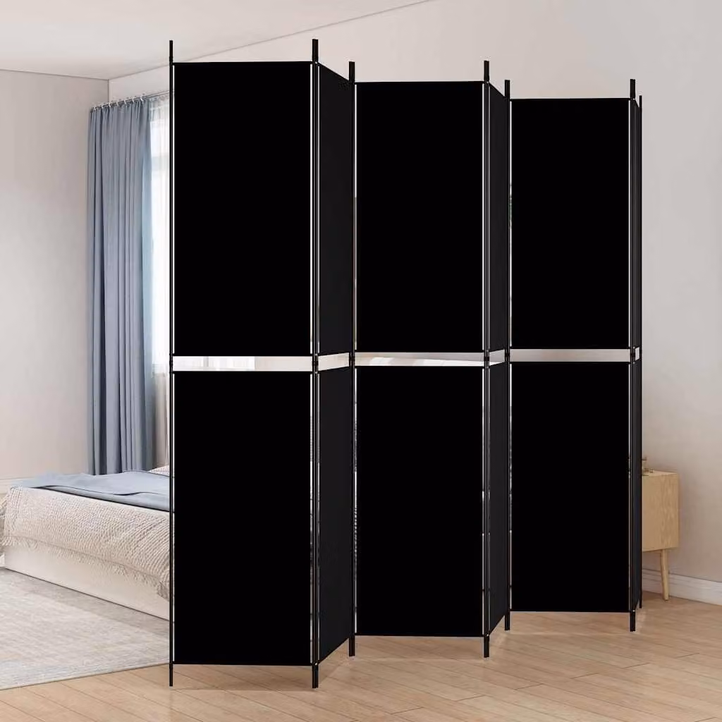 Divisorio a 6 Pannelli vidaXL Nero in Tessuto L: 300 cm, H: 220 cm
