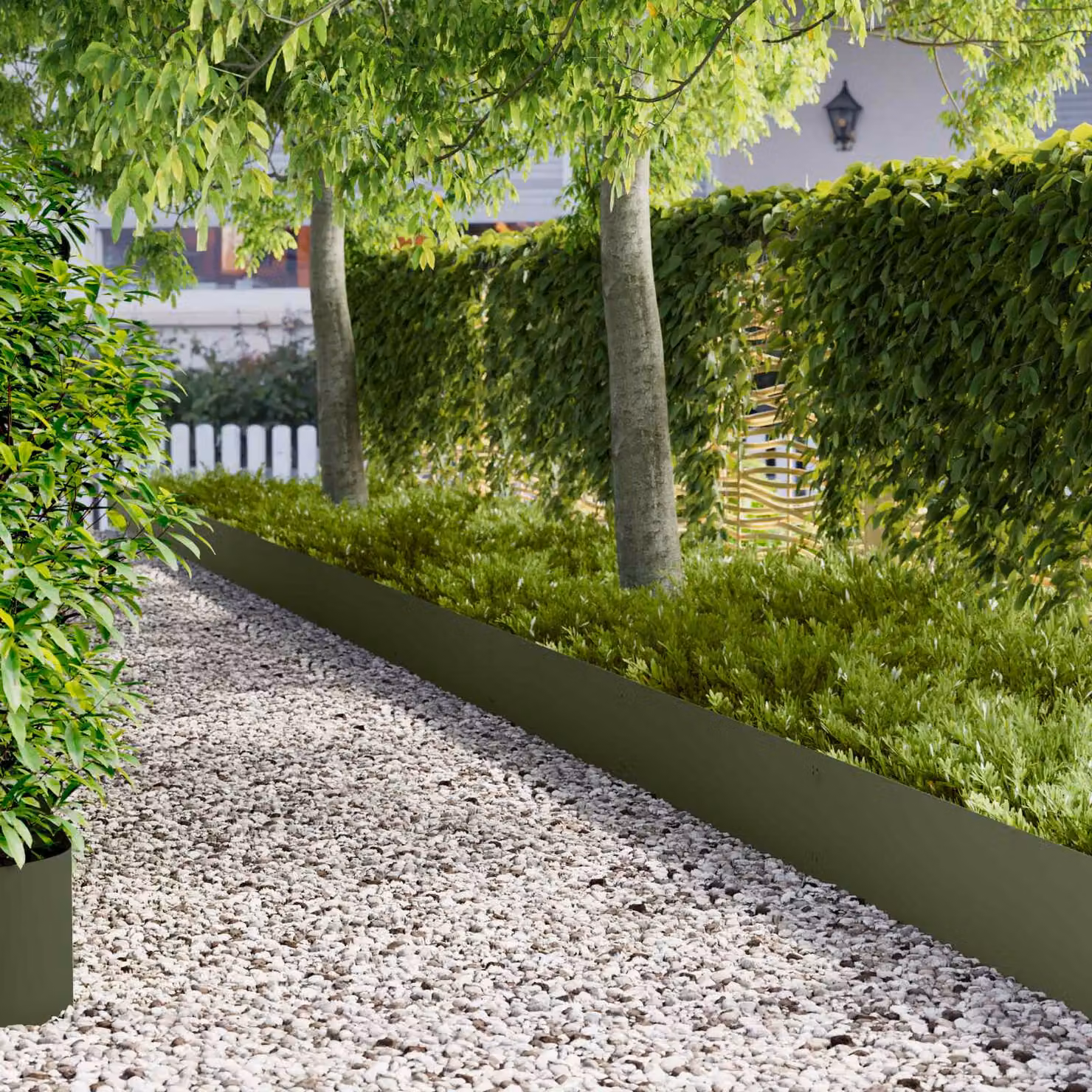 Set di 10 bordure per prato vidaXL in acciaio verde oliva, L: 103 cm, H: 30 cm