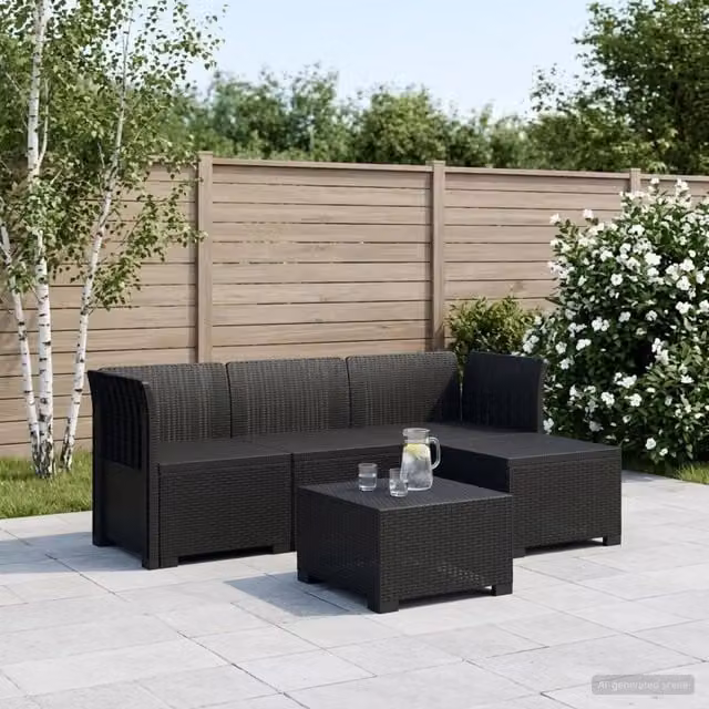 Divano da giardino a L con effetto rattan vidaXL, colore antracite, con cuscini inclusi e resistente alle intemperie – 1