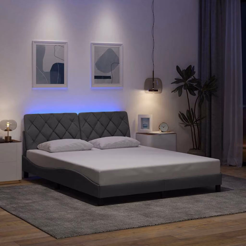 vidaXL Giroletto Moderno in Tessuto Grigio con Illuminazione LED e Porte USB, L/P: 160 x 200 cm – 1