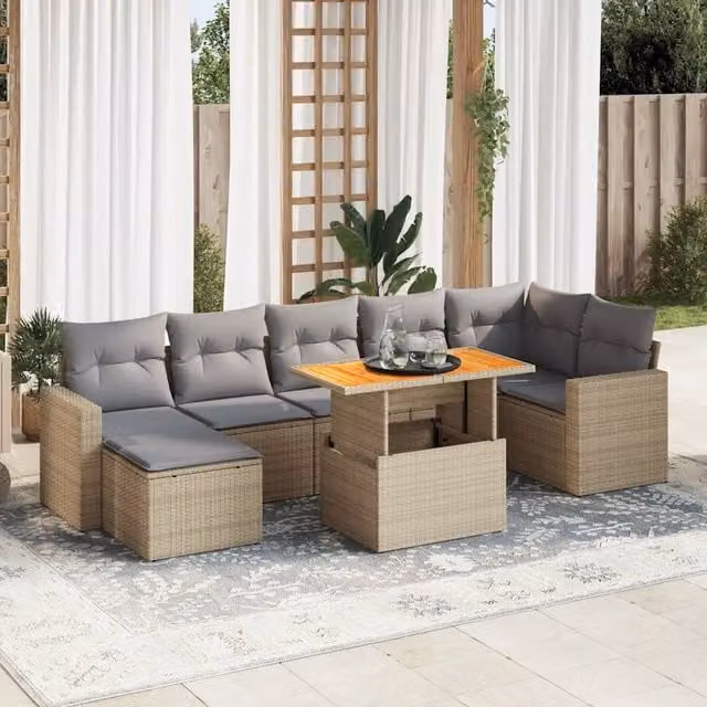 Set Divano da Giardino 8 pz con Cuscini Beige in Polyrattan 3327069