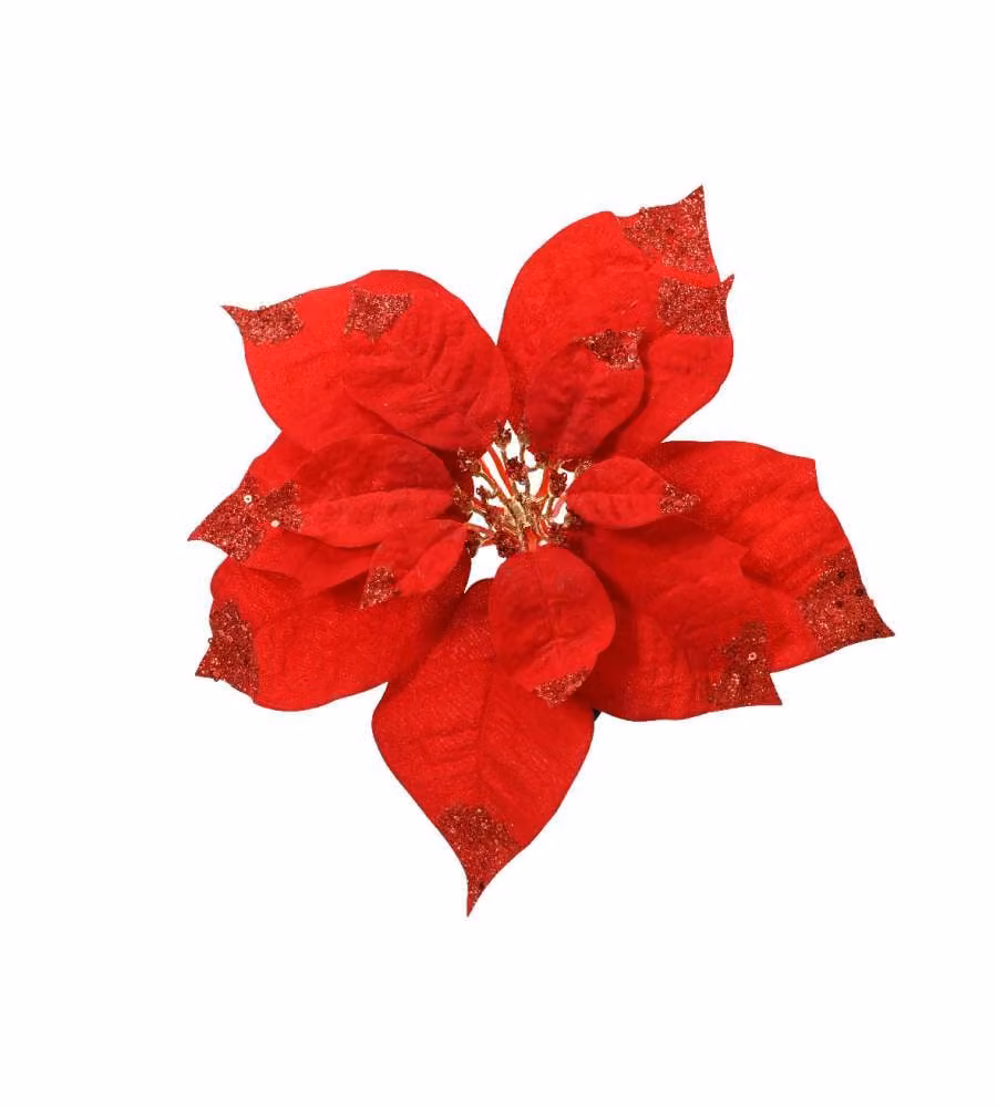 Decoro Natalizio Stella di Natale Rossa con Glitter - 25x25 cm