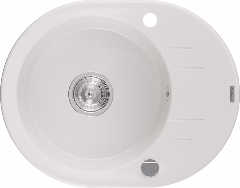 Mexen Kevin lavello in granito 1-vasca con sgocciolatoio 586 x 458 mm, bianco, sifone cromato - 6517581005-20