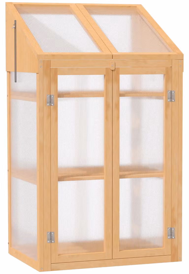 Serra da semina in legno Outsunny, mini serra 70 x 50 x 120 cm, serra marrone