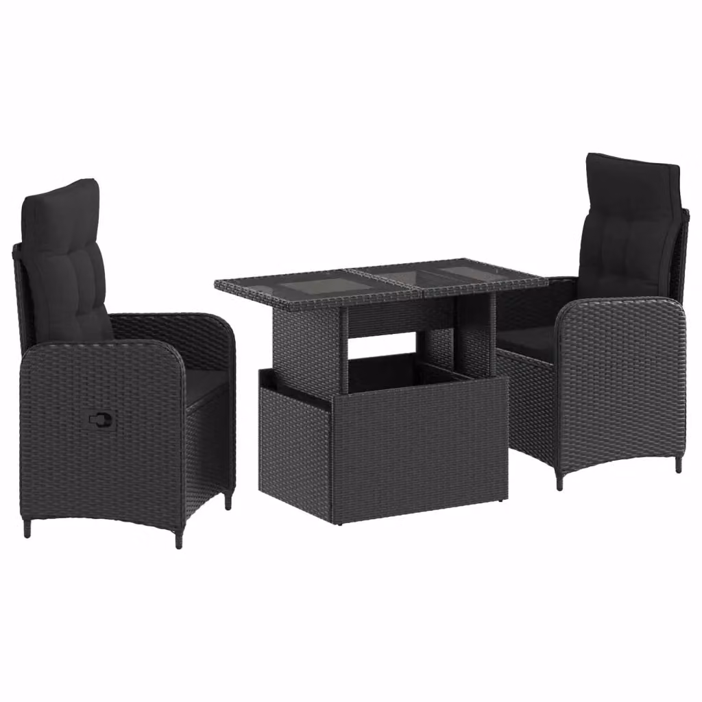 Set da pranzo per esterni 3 pezzi vidaXL in polyrattan nero moderno – 2