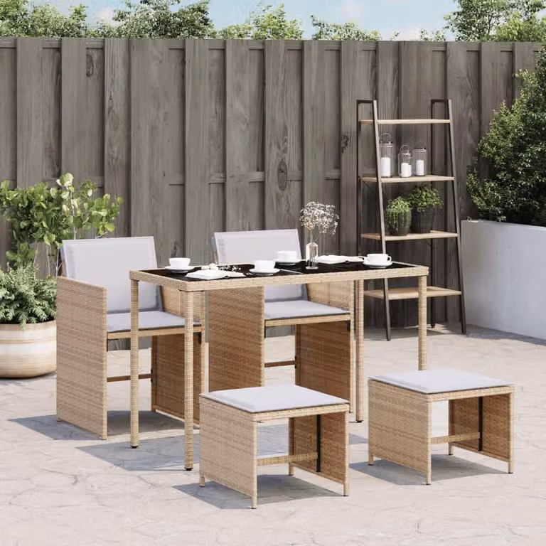 Maison Exclusive - Set da pranzo da giardino 5 pezzi con cuscini, miscela di polyrattan beige