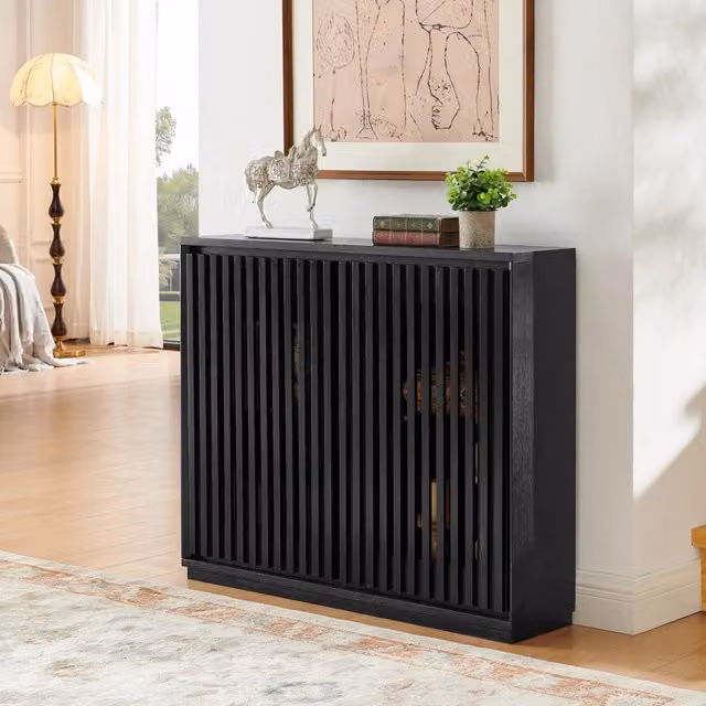Sideboard 99x23.5x82.6 cm con 2 aperture per prese in MDF nero