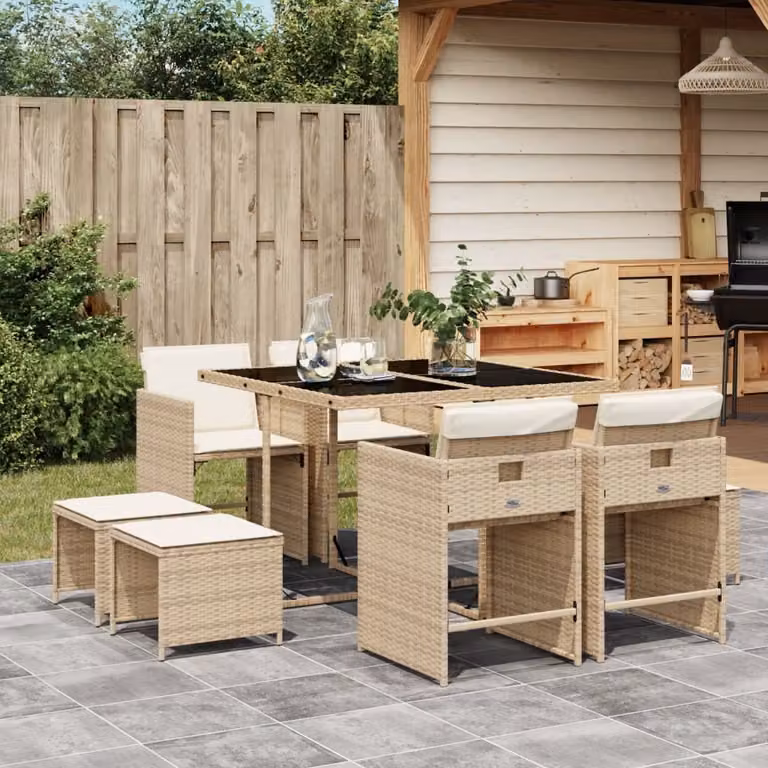 Maison Exclusive - Set da Pranzo da Giardino 9 pz con Cuscini Beige in Polyrattan